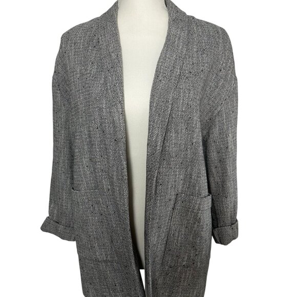 EILEEN FISHER Gray Patterned Lightweight Linen Blend Blazer Jacket Size Small - Picture 2 of 8